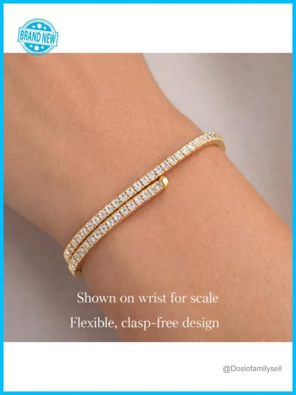 Stretch Tennis Bracelet Gold Plated Comfort Fit No Clasp Stackable Crystal
